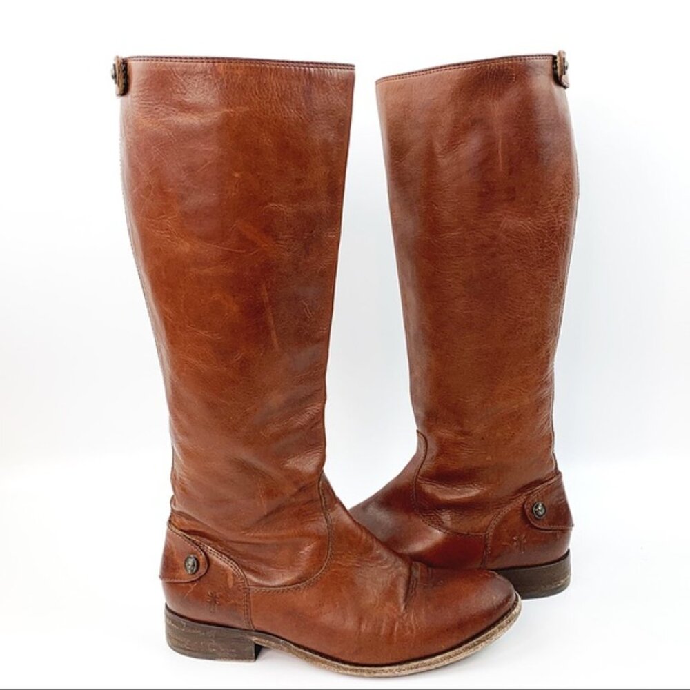 Frye Melissa Snap Boots in Brown Cognac